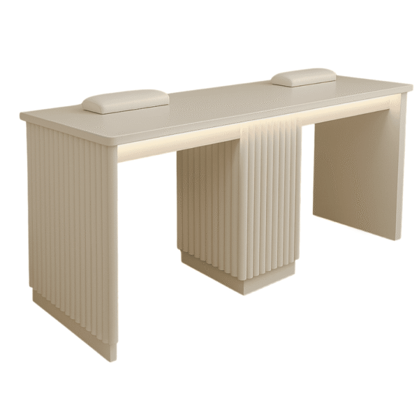 Reeded nail desk two person station white with led lighting