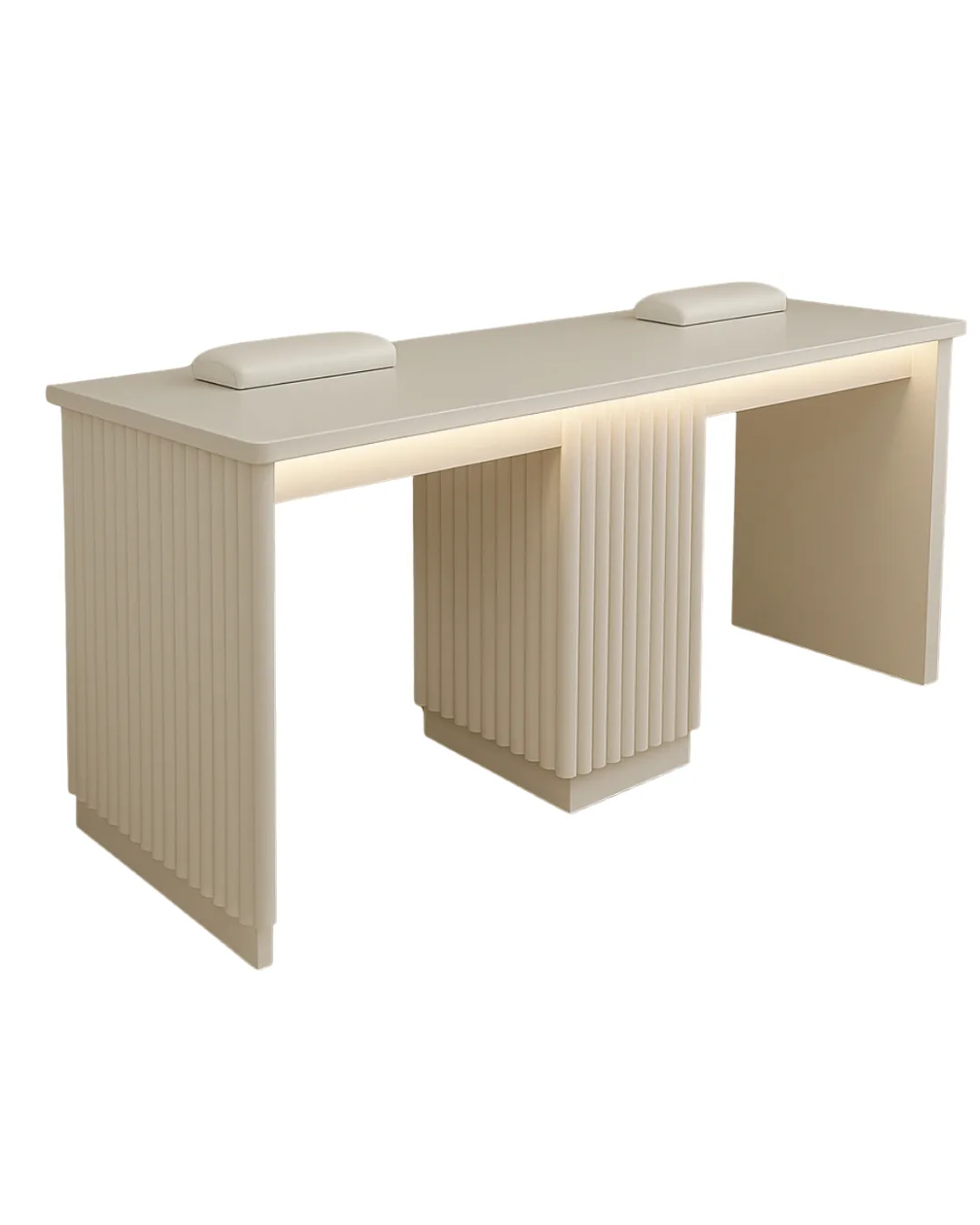 Reeded nail desk two person station white with led lighting