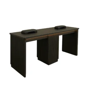 Reeded nail desk two person station black with led lighting