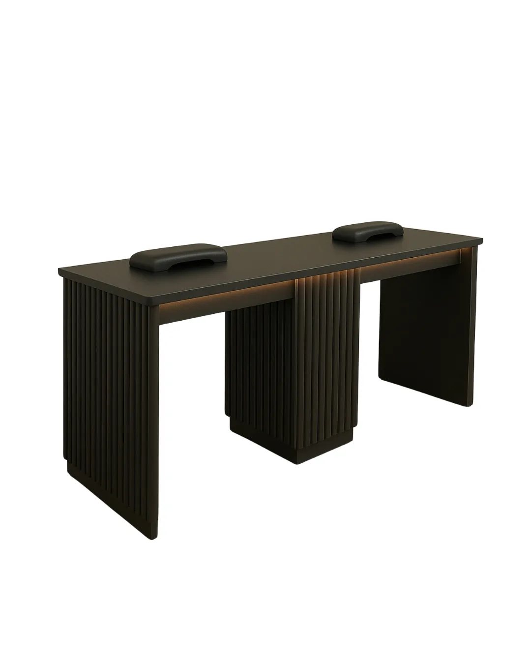 Reeded nail desk two person station black with led lighting