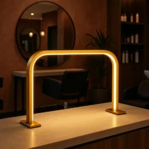 LED U-Shape Half Moon Nail Desk Lamp – Gold Manicure Light for Nail Techs & Nail Art, Professional Fill Light