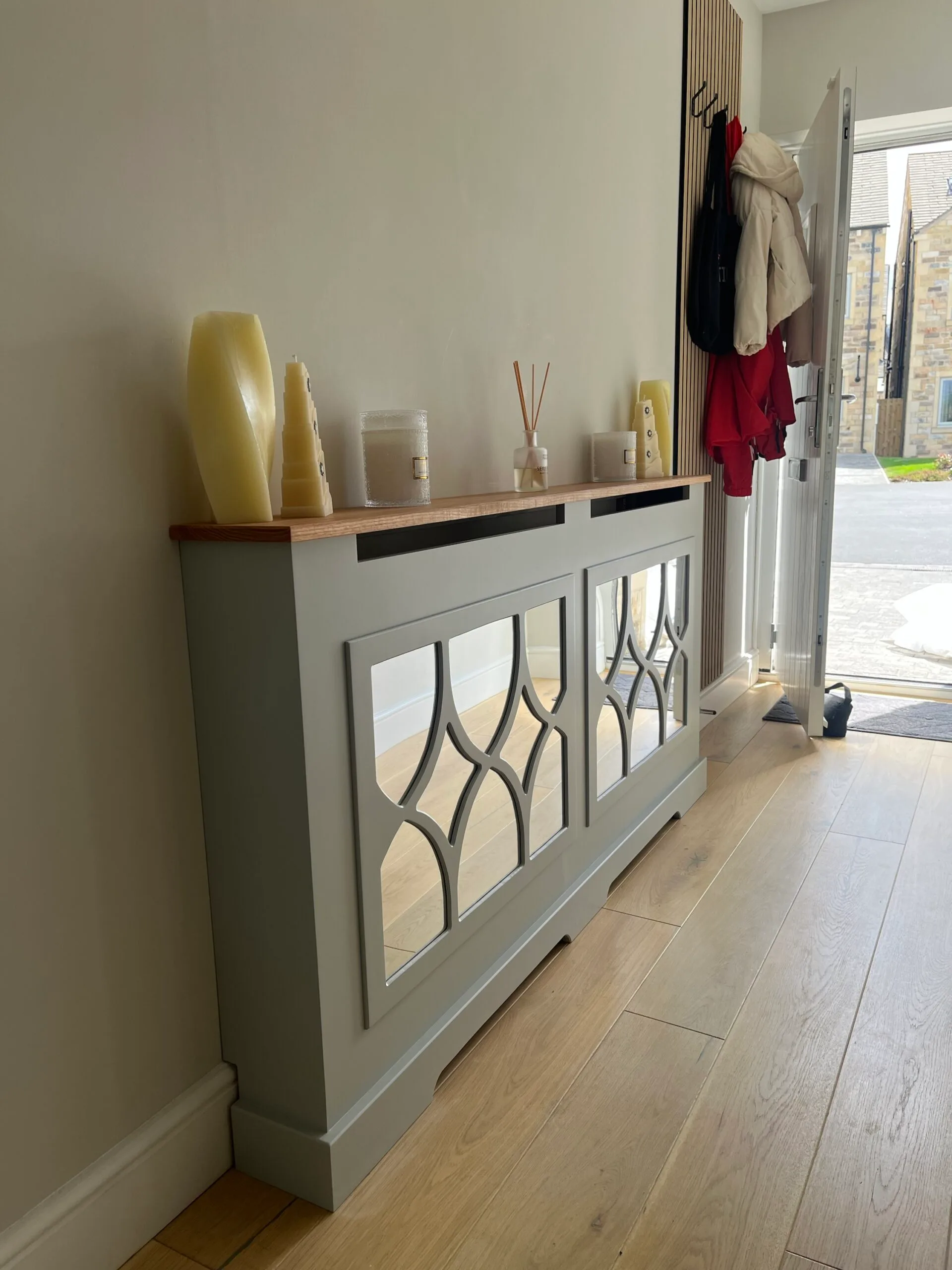 Mirrored Radiator Cover with Solid Oak Top: The Florence Collection