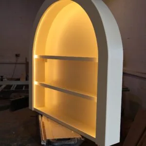 Curved Wall Mount, Bespoke curved display with warm LED lighting 2 shelves