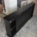 Black Radiator Cover With Wide Shelves, Vertical Slat Design