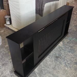 Black Radiator Cover With Wide Shelves, Vertical Slat Design
