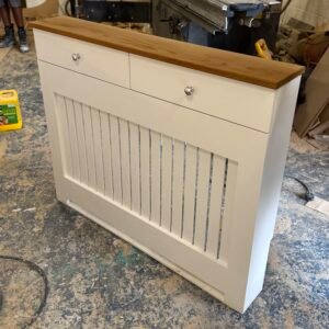 Handmade Radiator Cabinet, Two Drawers, White with Solid oak top