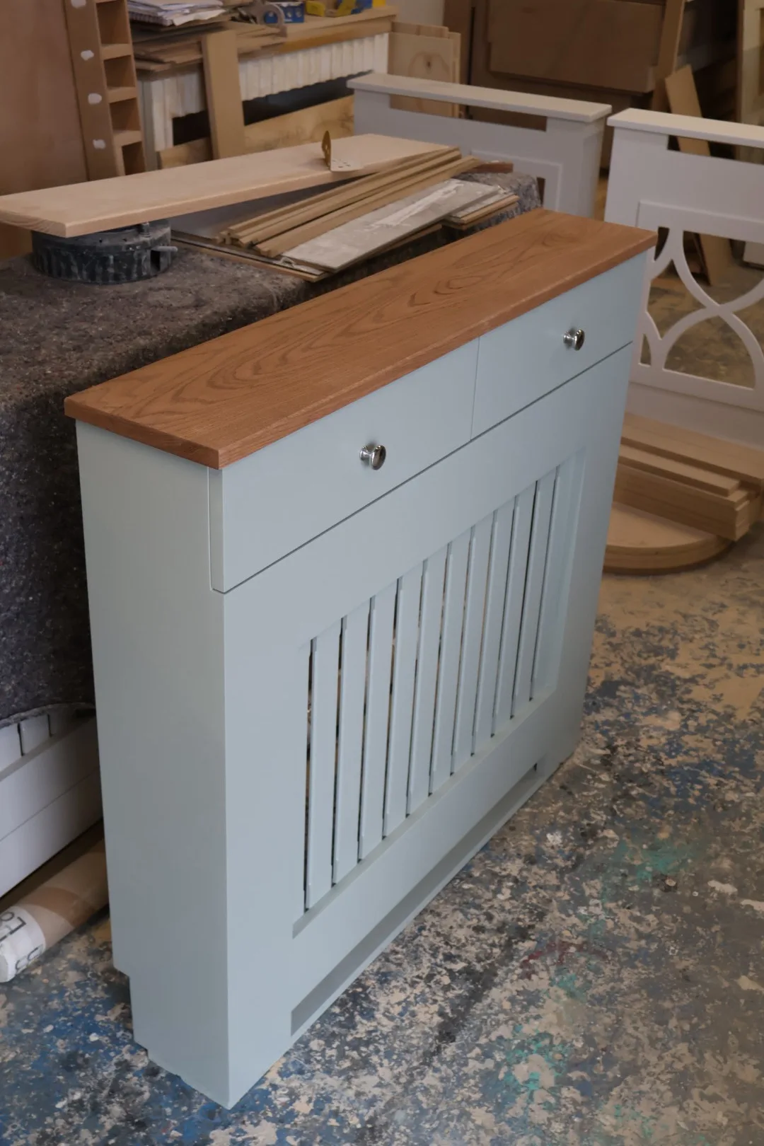 Bespoke Radiator Cover with Drawers and solid Oak Top