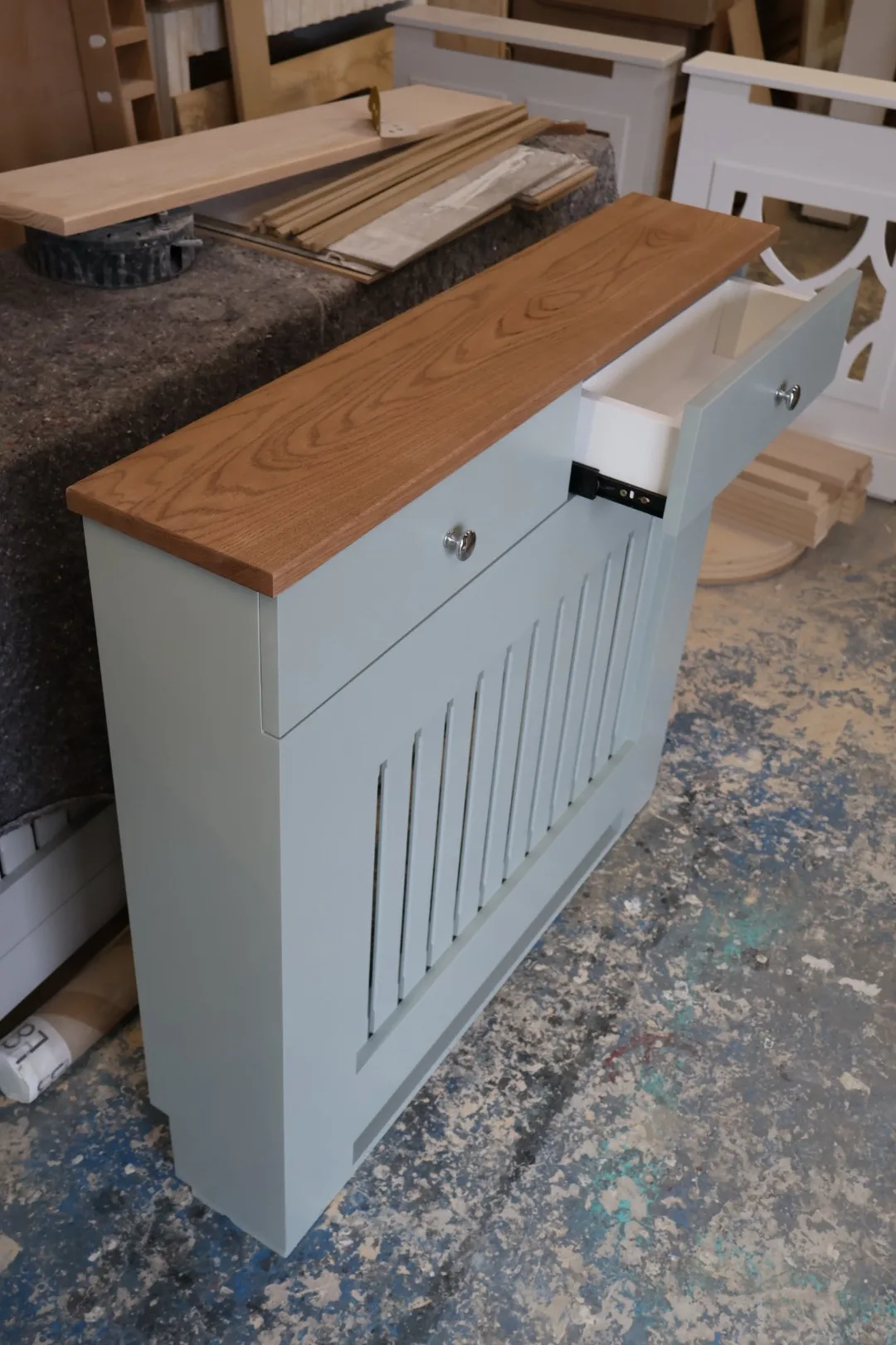 Bespoke Radiator Cover with Drawers and solid Oak Top - Image 4