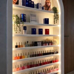 Bespoke Curved Floating Wall Unit with LED Lighting and Backing, White