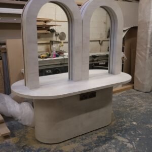4-Station Marble Effect Island Unit with Arched Mirrors