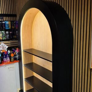 Luxury Salon Retail Display: Arched Shelving with Storage