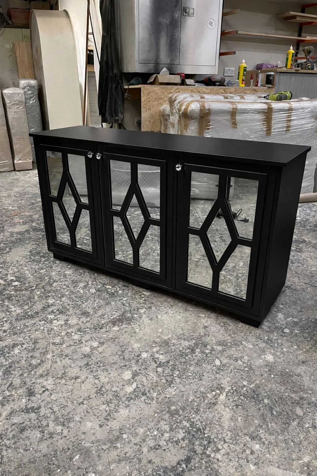 The Noir Diamond Mirrored Sideboard Cabinet – Luxury Media & Storage Unit
