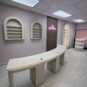 Elegant Curved Nail Desk with Four Stations
