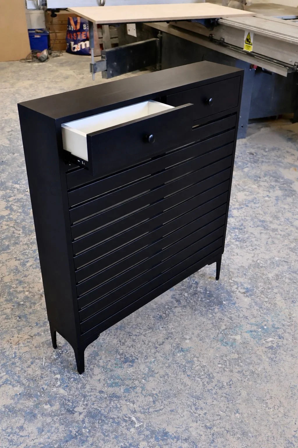 Radiator Drawer Cover with Horizontal Slat and Metal Legs
