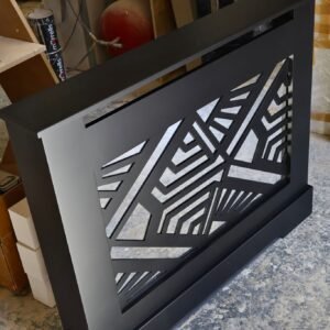 Bespoke matte black Art Deco geometric radiator cover handcrafted in UK