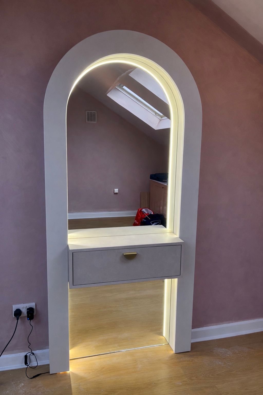 Curved Mirror with Drawer
