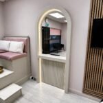 Curved Mirror with Reeded Base & LED Backlighting