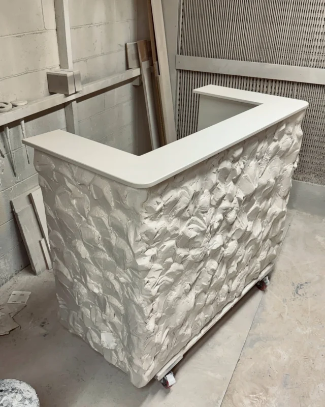 Stone Reception Desk, U shaped, Hand finished in Skimming Stone 🤍