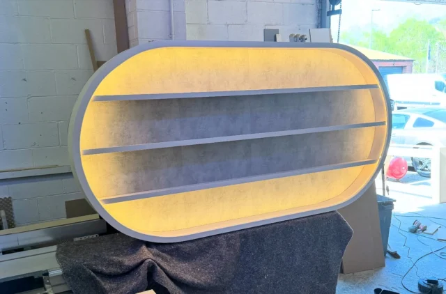 Bespoke Curved Displays, ideal for Nail techs & Hair Stylists, alternative to a permanent fixture in rented salon spaces.  Designed by AUUNIQUE fully assembled shipping www.auunique.co.uk