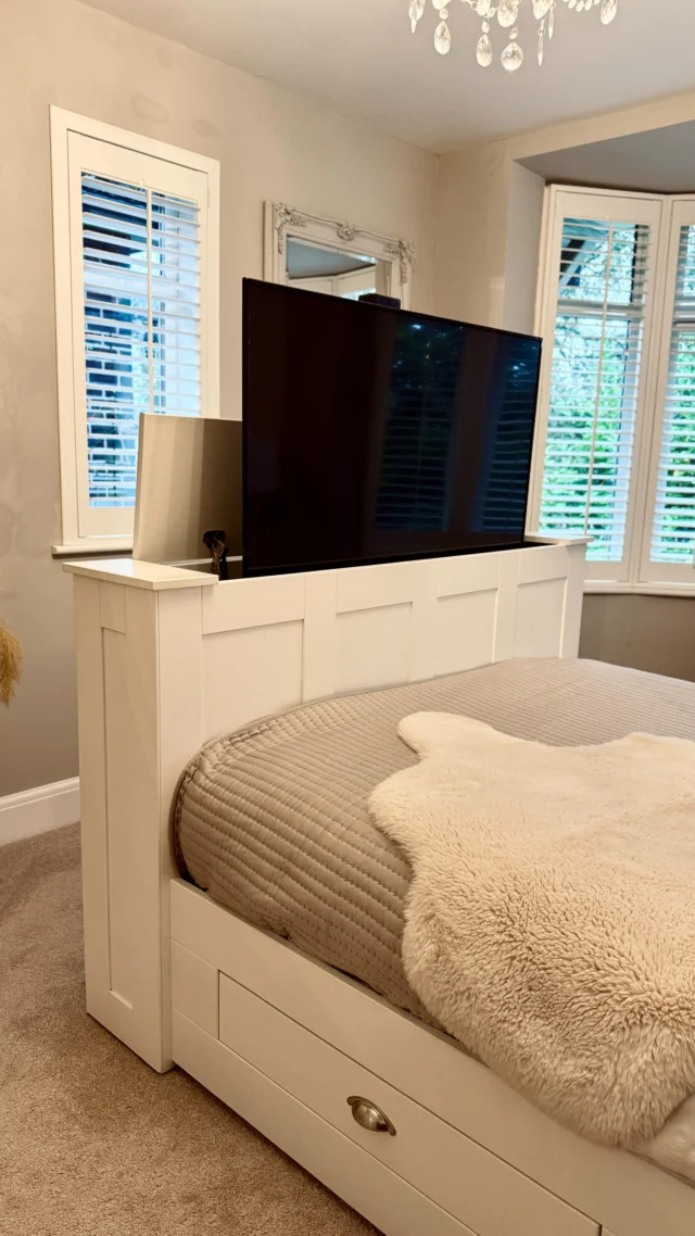 Our motorised TV boxes and TV beds work from a wireless remote, along with a smart phone app.  With a 2 year standard warranty. www.auunique.co.uk