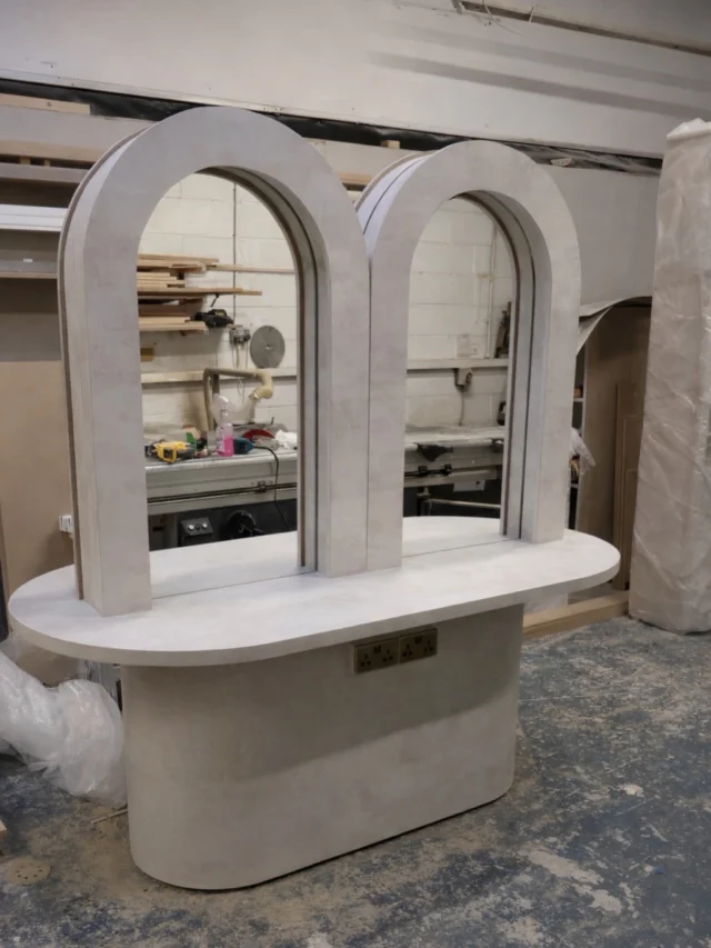 Bespoke curved hair stylist 4 person station 🩶 designed by us 🙏🏽